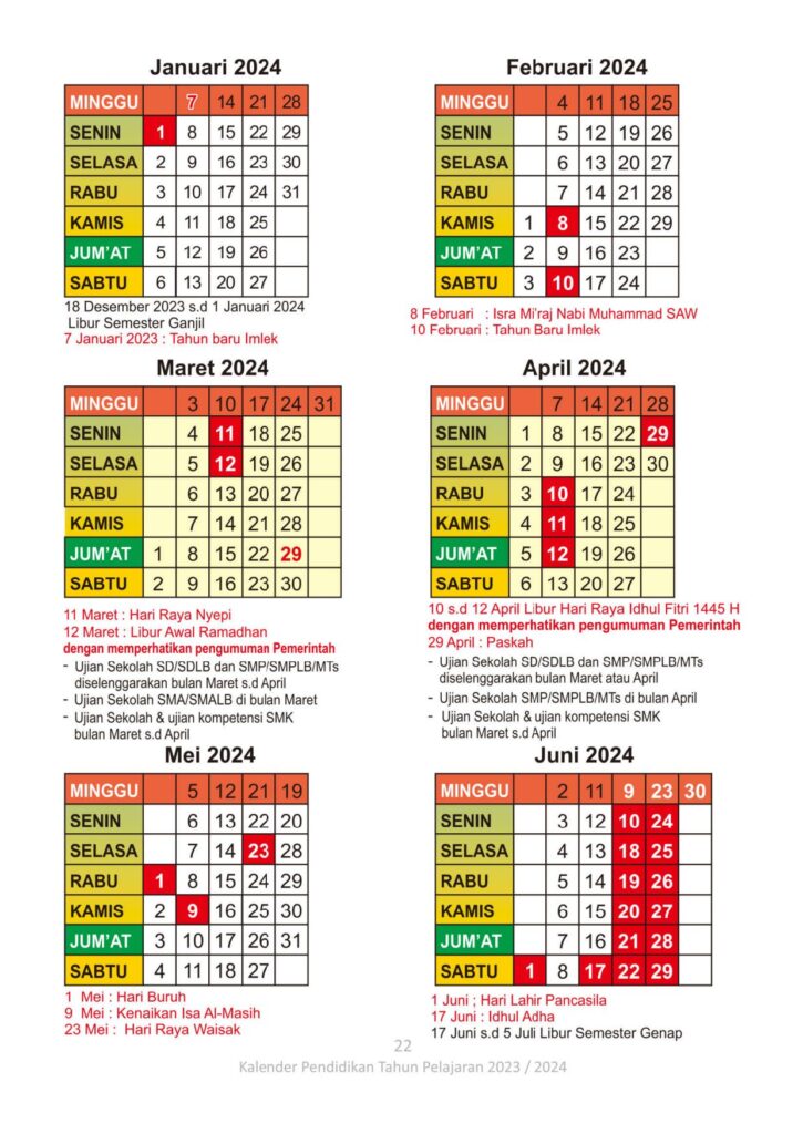 KALENDER PENDIDIKAN TAHUN PELAJARAN 2023/2024 – SMPN 1 TULANG BAWANG BARAT